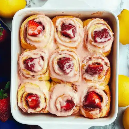 Strawberry Cinnamon Rolls with Lemon Cream Cheese Glaze
