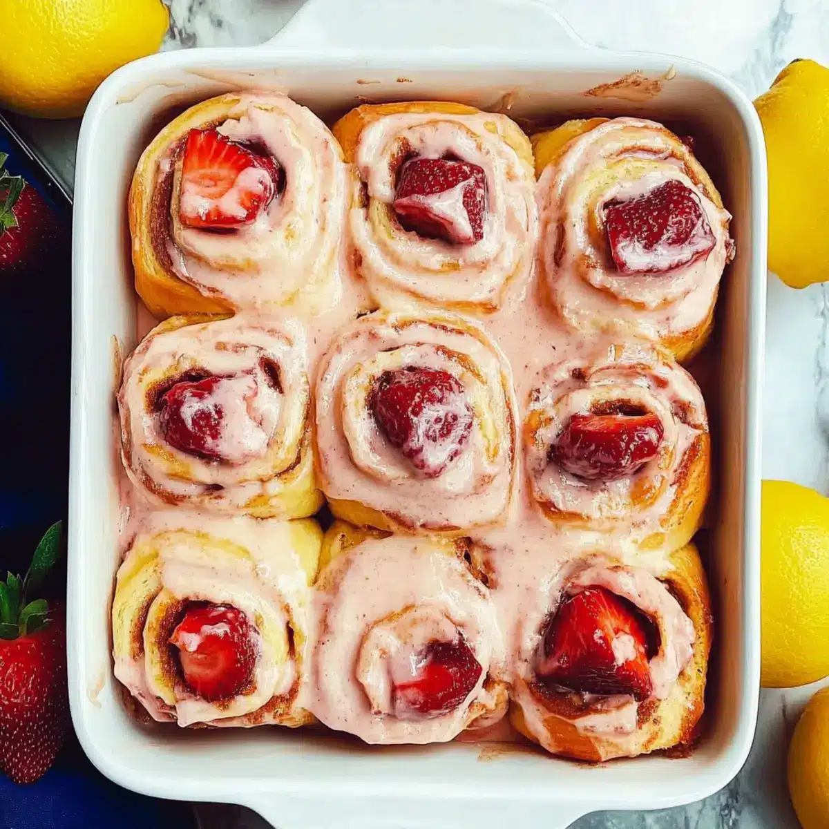 Strawberry Cinnamon Rolls with Lemon Cream Cheese Glaze