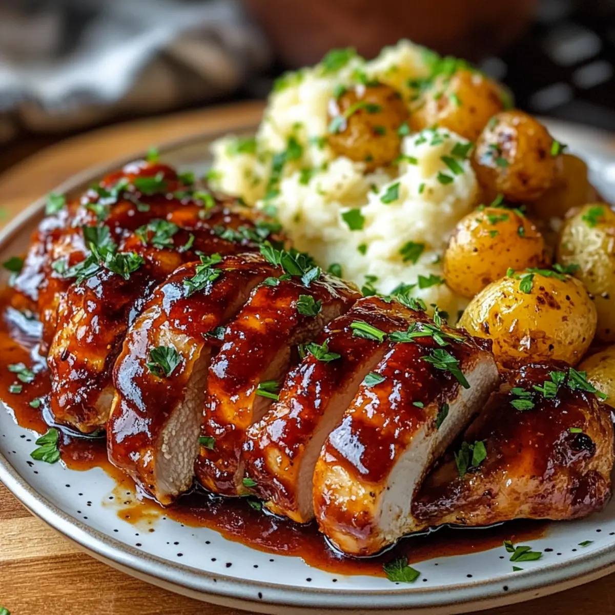 Honey Bbq Chicken & Creamy Garlic Parmesan Potatoes