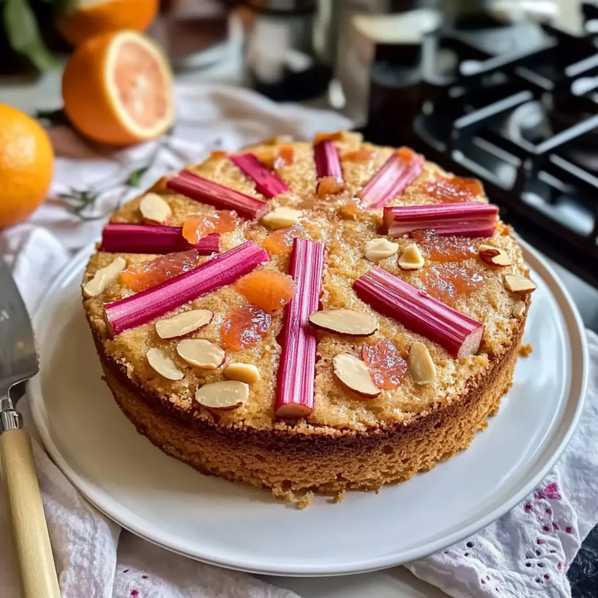 Rhubarb and Orange Almond Cake