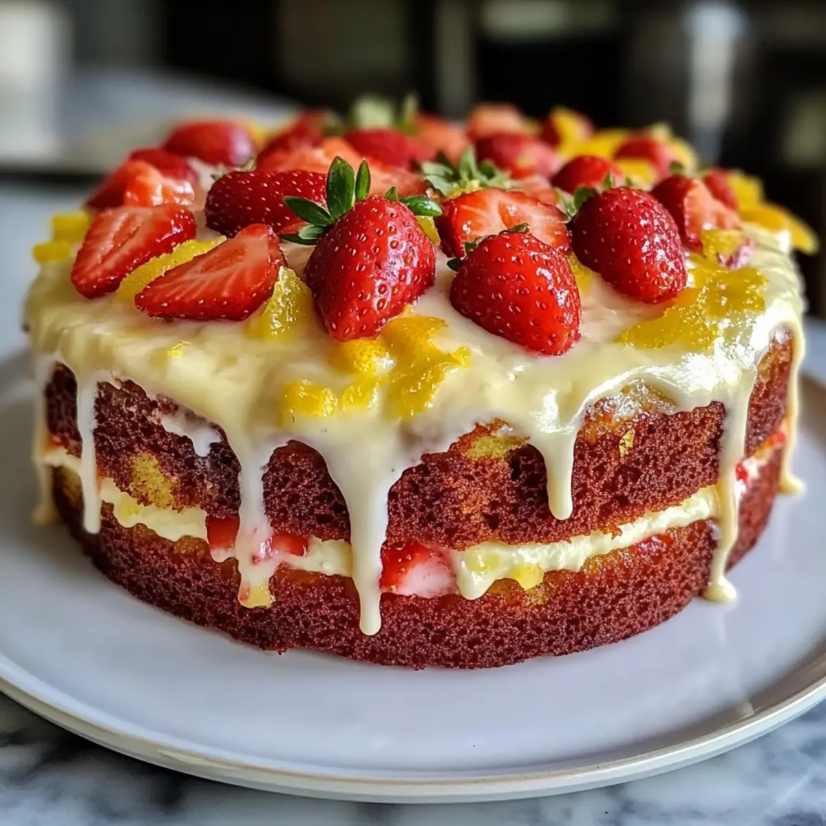 Strawberry Lemon Drip Cake