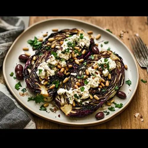 Charred Cabbage Steaks Mediterranean