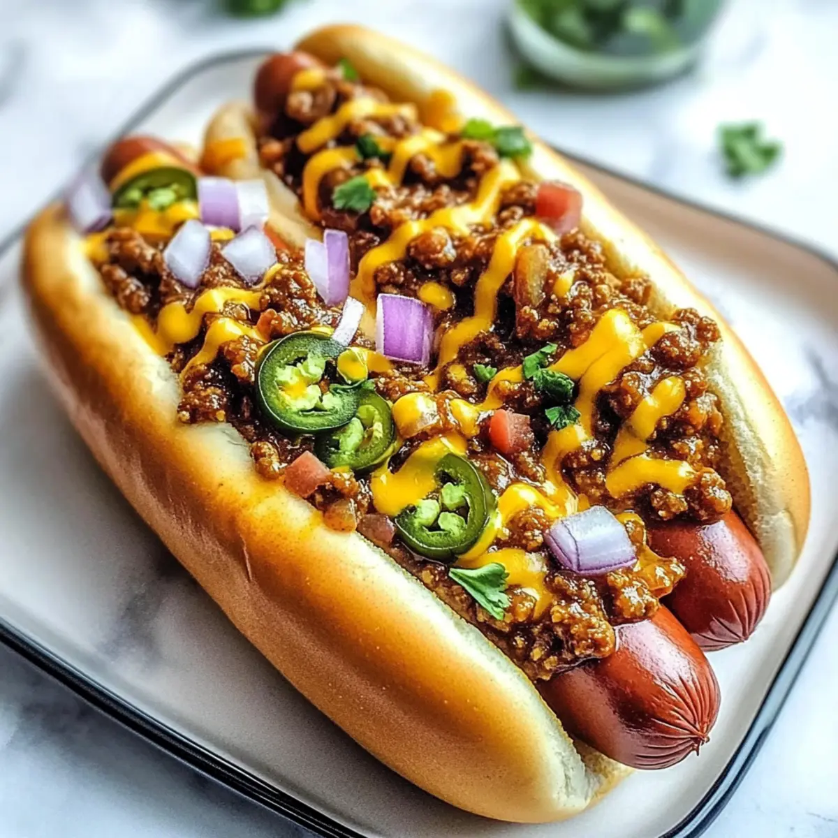 Cheesy Delight chili dogs