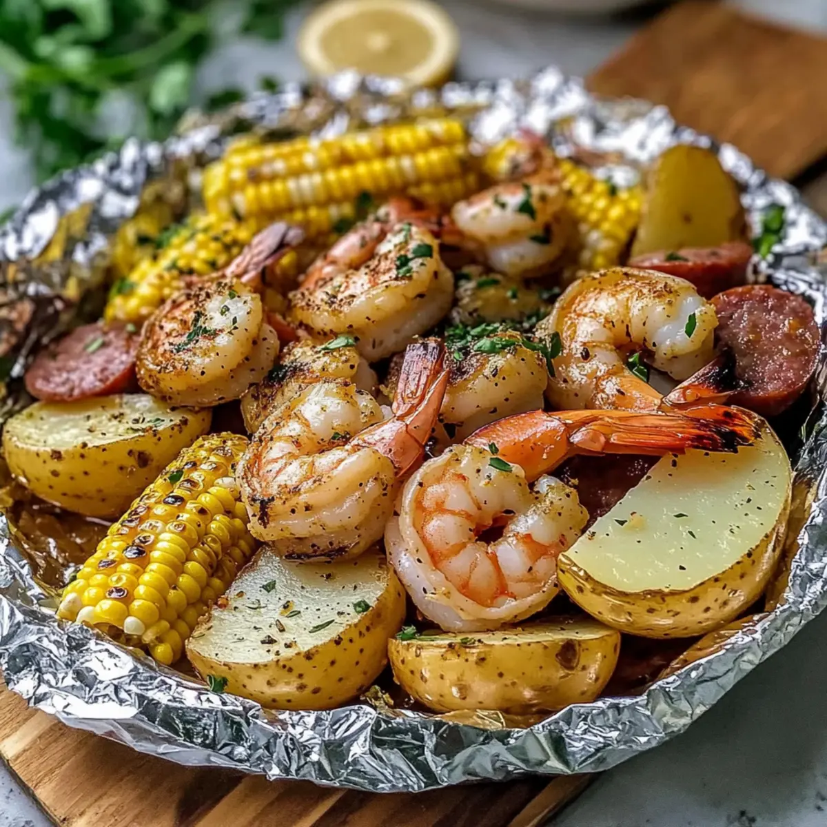 Homemade Grilled Shrimp Boil in Foil