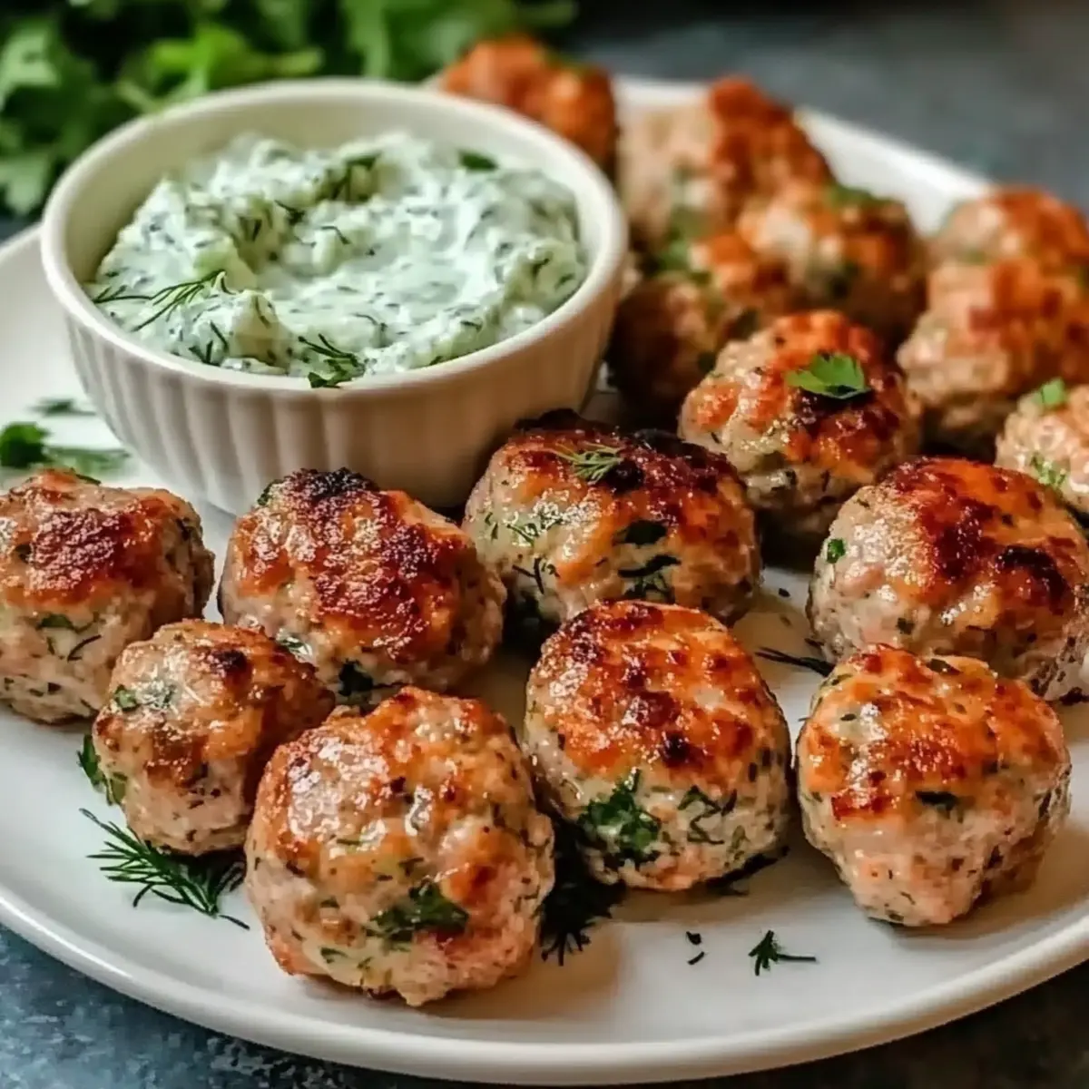 Greek Turkey Meatballs with Tzatziki