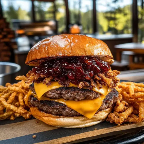 Bacon Jam Smash Burgers with Crispy Onion Strings