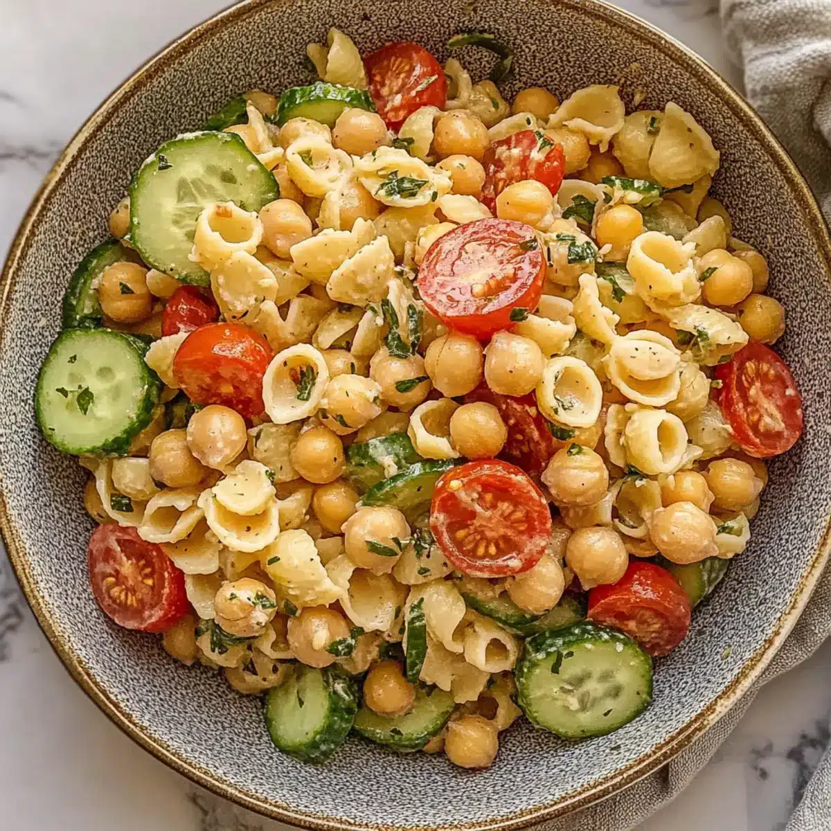 Chickpea Pasta Salad with Creamy Tahini