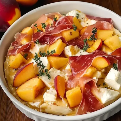 Baked Brie with Peach, Prosciutto