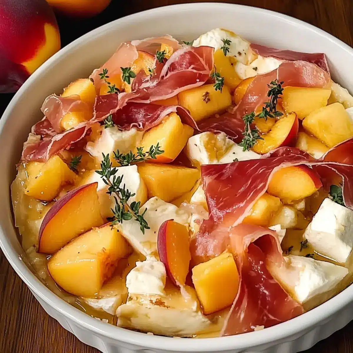 Baked Brie with Peach, Prosciutto